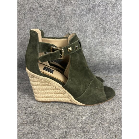 White House Black Market Wedge Sandals Womens Size 8 Olive Suede Espadrille - Picture 5 of 8